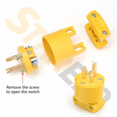STARELO 10PCS Electrical Replacement Plug Extension Cord Ends Yellow Shell 125V 15A 2Pole 3Wire NEMA 5-15P 3-Prong Straight Blade Grounding Type UL Listed(Male).