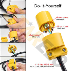 STARELO 10PCS Electrical Replacement Plug Extension Cord Ends Yellow Shell 125V 15A 2Pole 3Wire NEMA 5-15P 3-Prong Straight Blade Grounding Type UL Listed(Male).