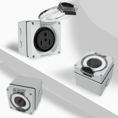 5-50R 50Amp power outlet box with three different angles