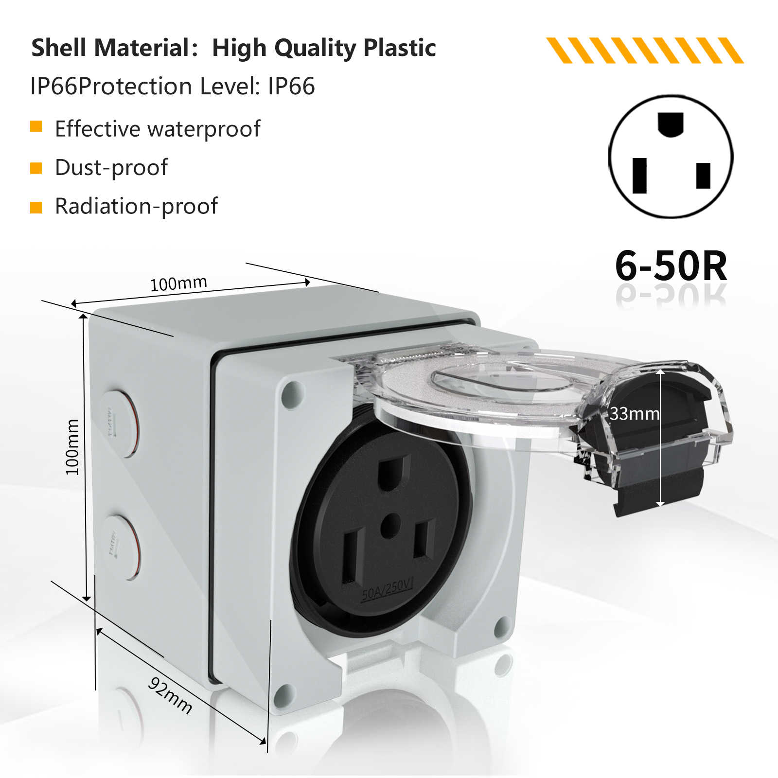 6-50R 50Amp power outlet box demension drawing waterproof dust proof radiation proof