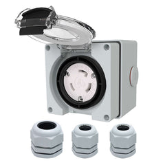 NEMA L6-30C 30 Amp Locking Female Plug Box Generator Twist Lock Adapter Female Connector,250 Volt Outdoor dustproof and Weatherproof for generators, Welding Machines, etc.ETL Listed.