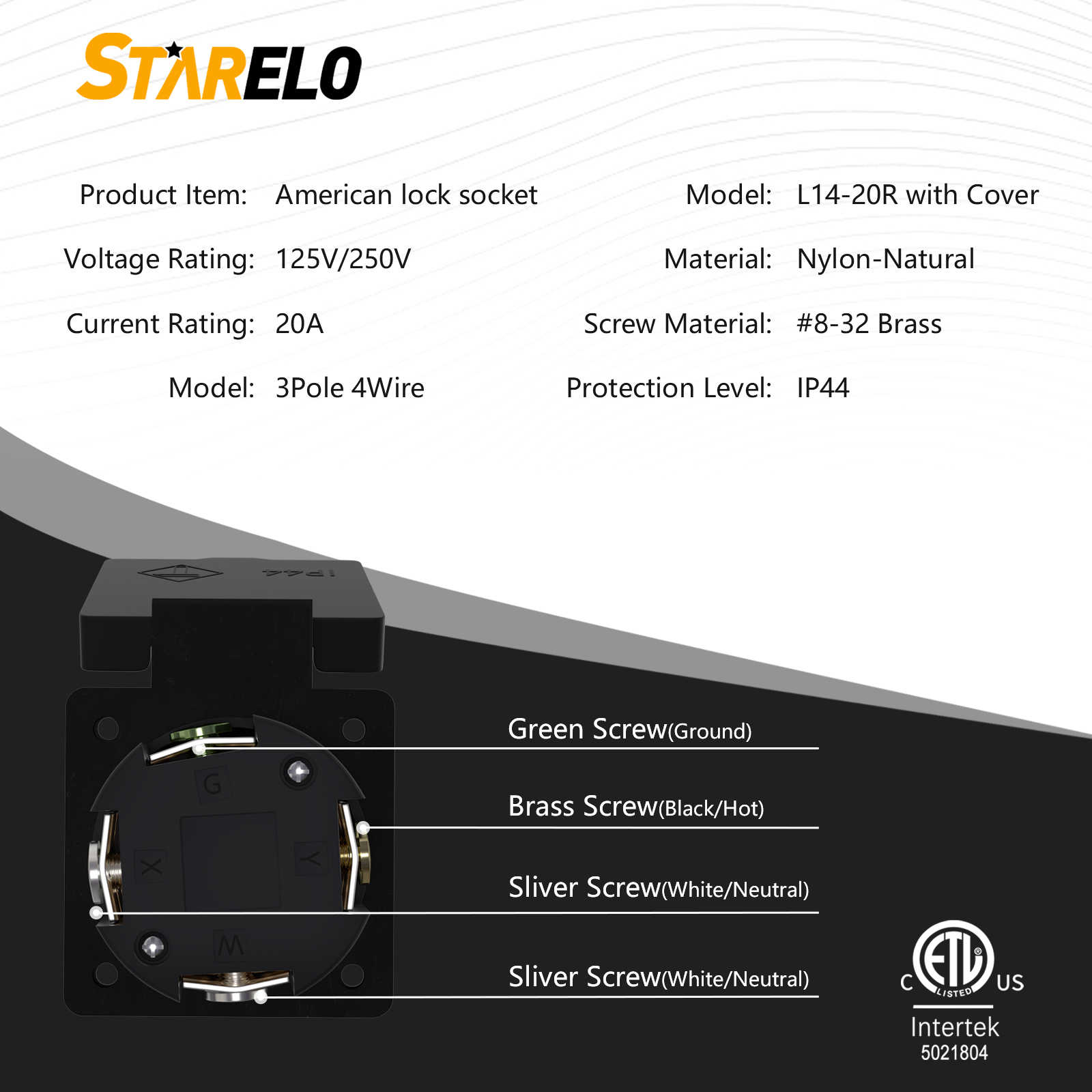 NEMA L14-20R 20Amp outlet with cover specification and partial composation