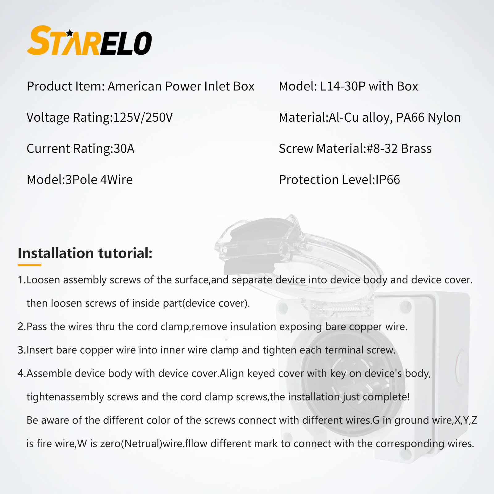 NEMA L14-30P 30Amp Locking Female Plug Box specification and installation tutorials