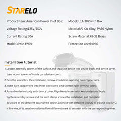 NEMA L14-30P 30Amp Locking Female Plug Box specification and installation tutorials