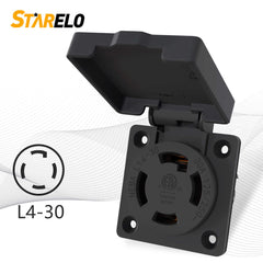 NEMA L14-30R 30Amp locking receptacle outlet with cover front view