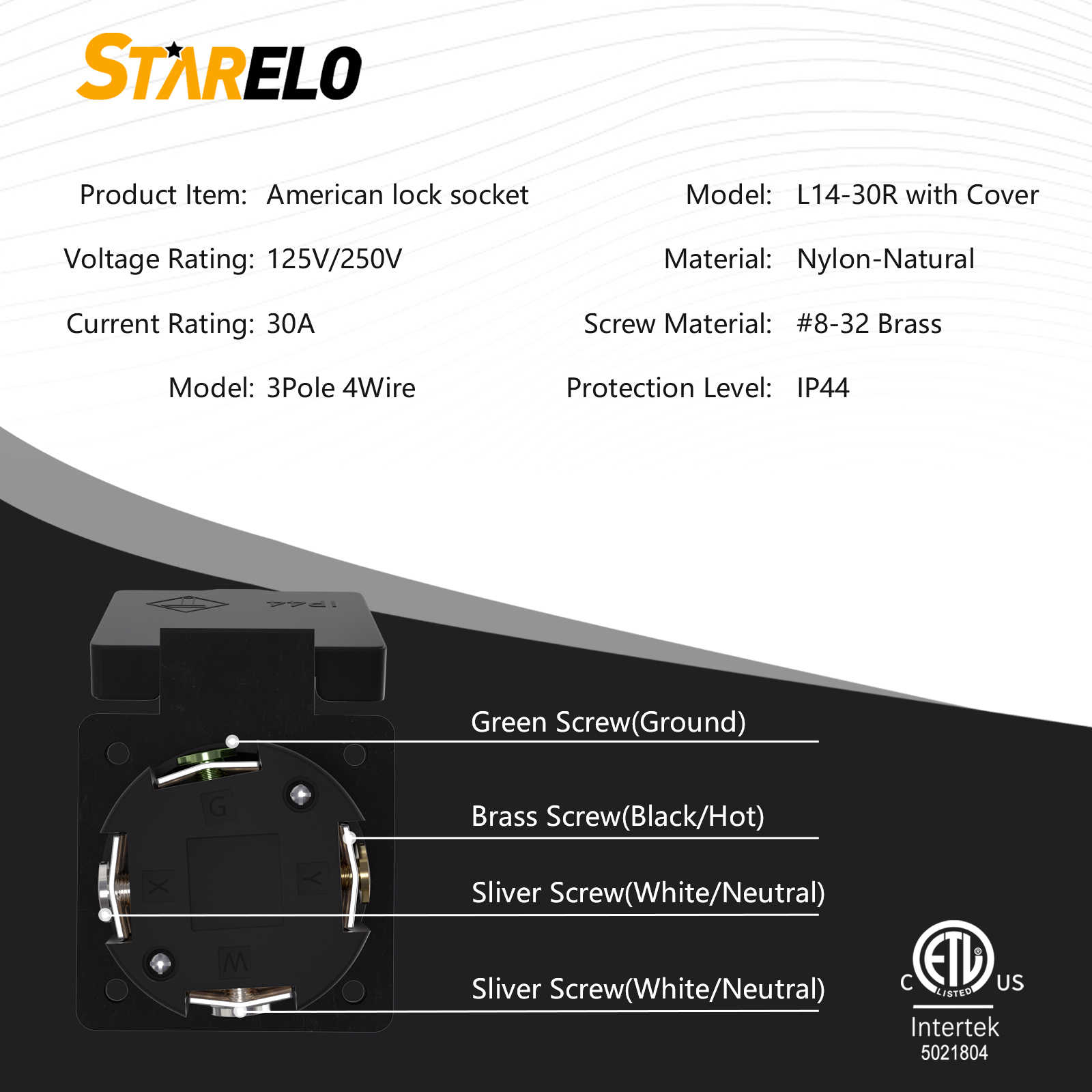 NEMA L14-30R 30A Locking Receptacle for Generator 125/250Volt