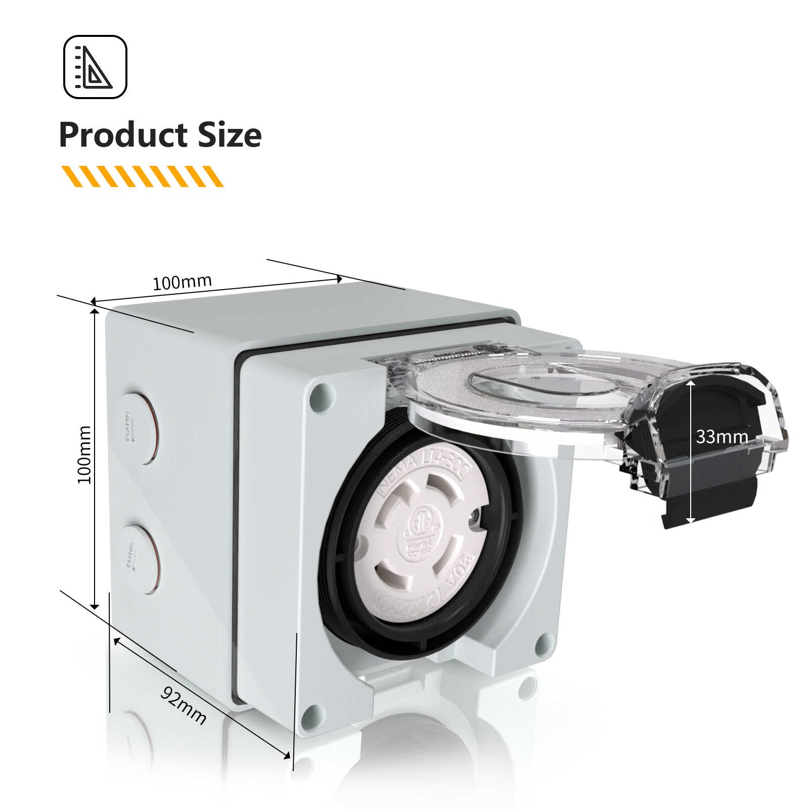 NEMA L14-30c 30Amp Locking Female Plug Box precise product size