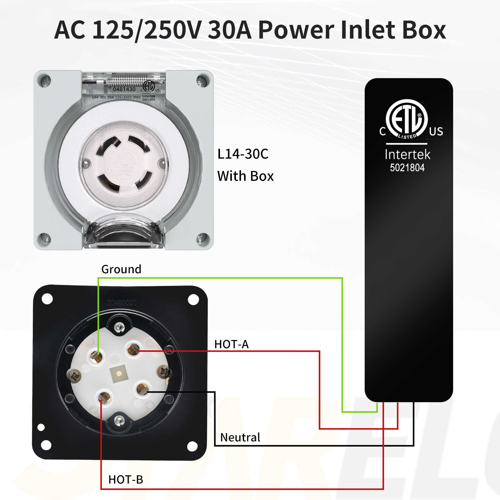 NEMA L14-30c 30Amp Locking Female Plug Box wiring diagram