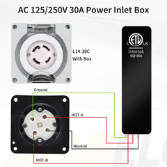 NEMA L14-30c 30Amp Locking Female Plug Box wiring diagram