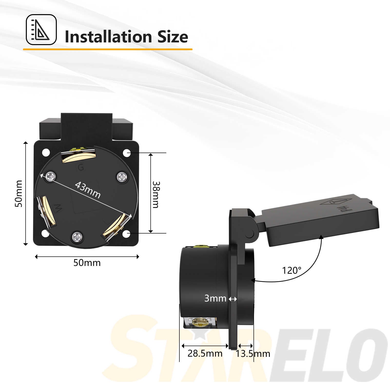 NEMA L5-30R 20Amp locking receptacle outlet with cover installation size