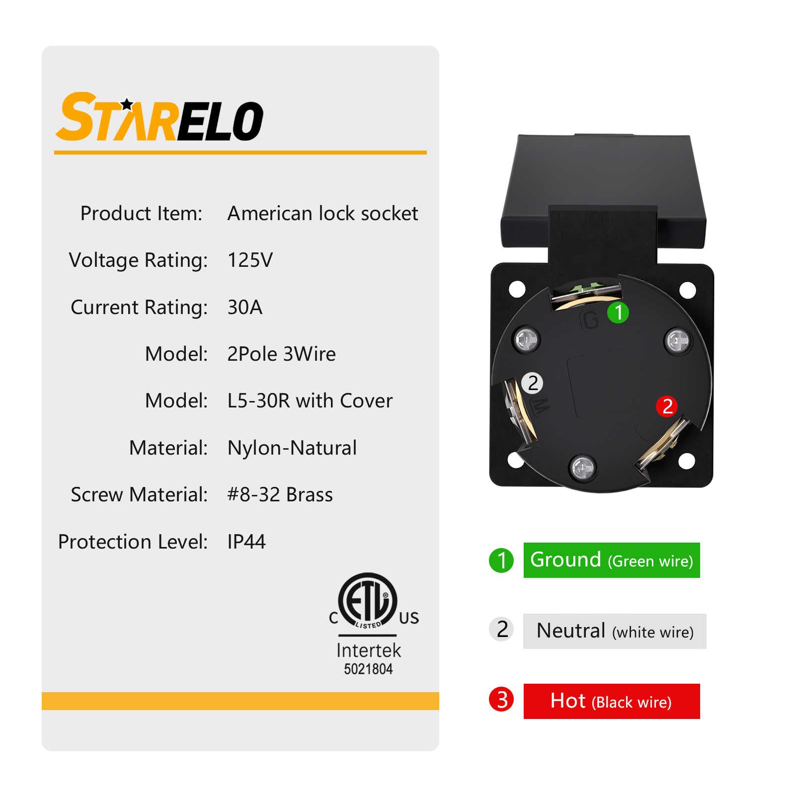 NEMA L5-30R 20Amp locking receptacle outlet with cover specification and partial composition