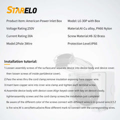 NEMA L6-30P 30Amp Generator Power Inlet Box specification and installation tutorials