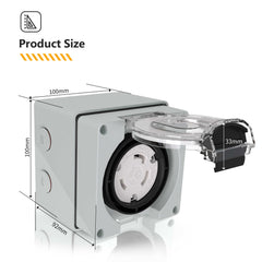 NEMA L6-30c 30Amp Locking Female Plug Box precise product size