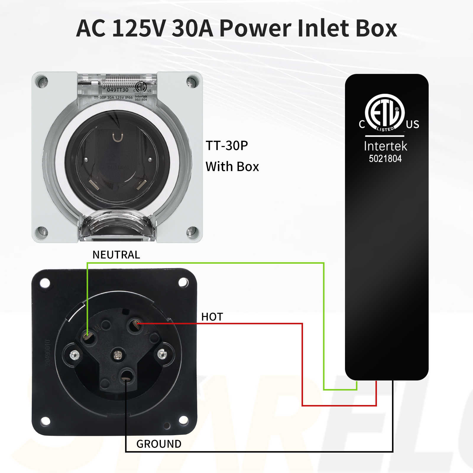 NEMA TT-30P 125v 30Amp Power Inlet Box wiring diagram