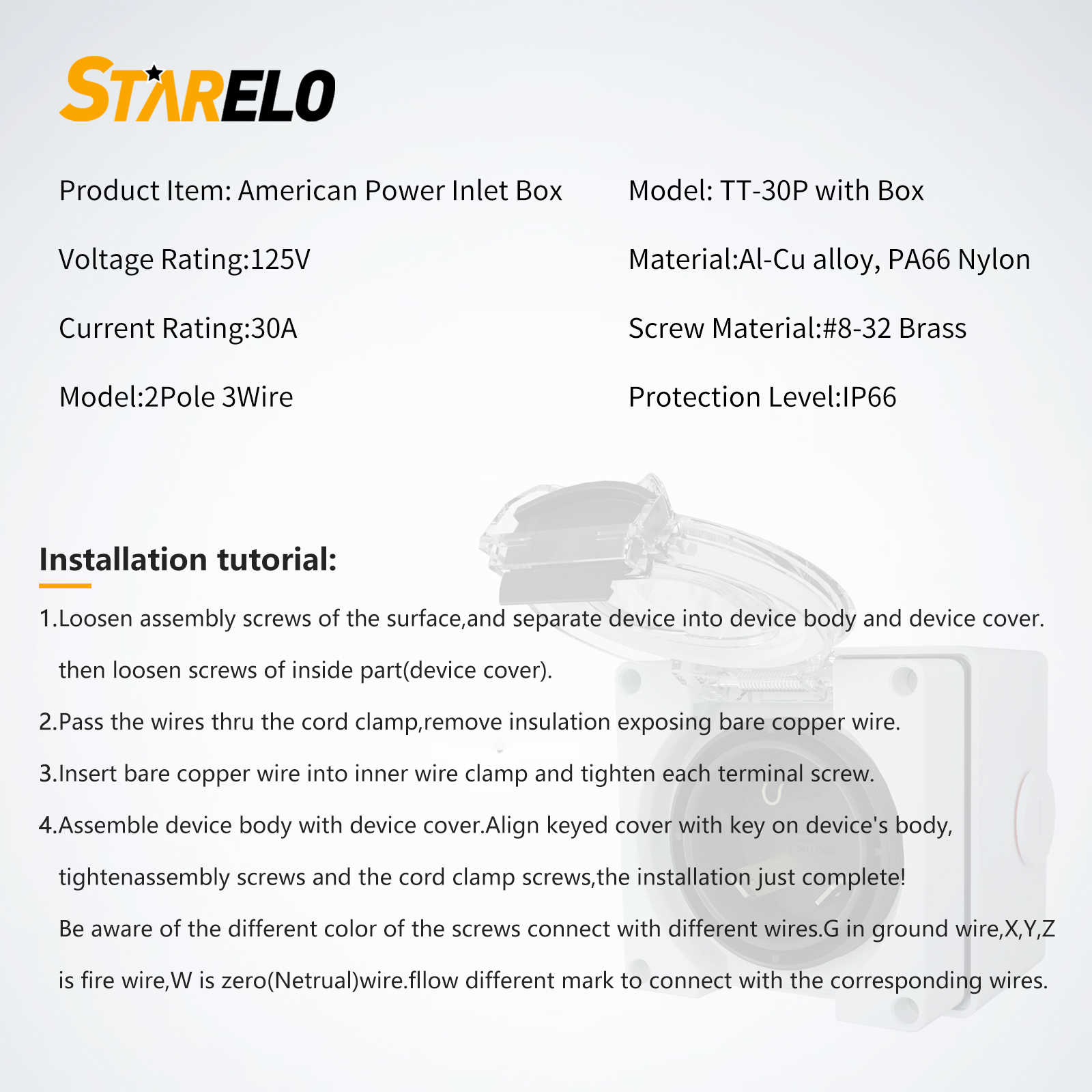 NEMA TT-30P 30Amp Power Inlet Box specification and installation tutorials