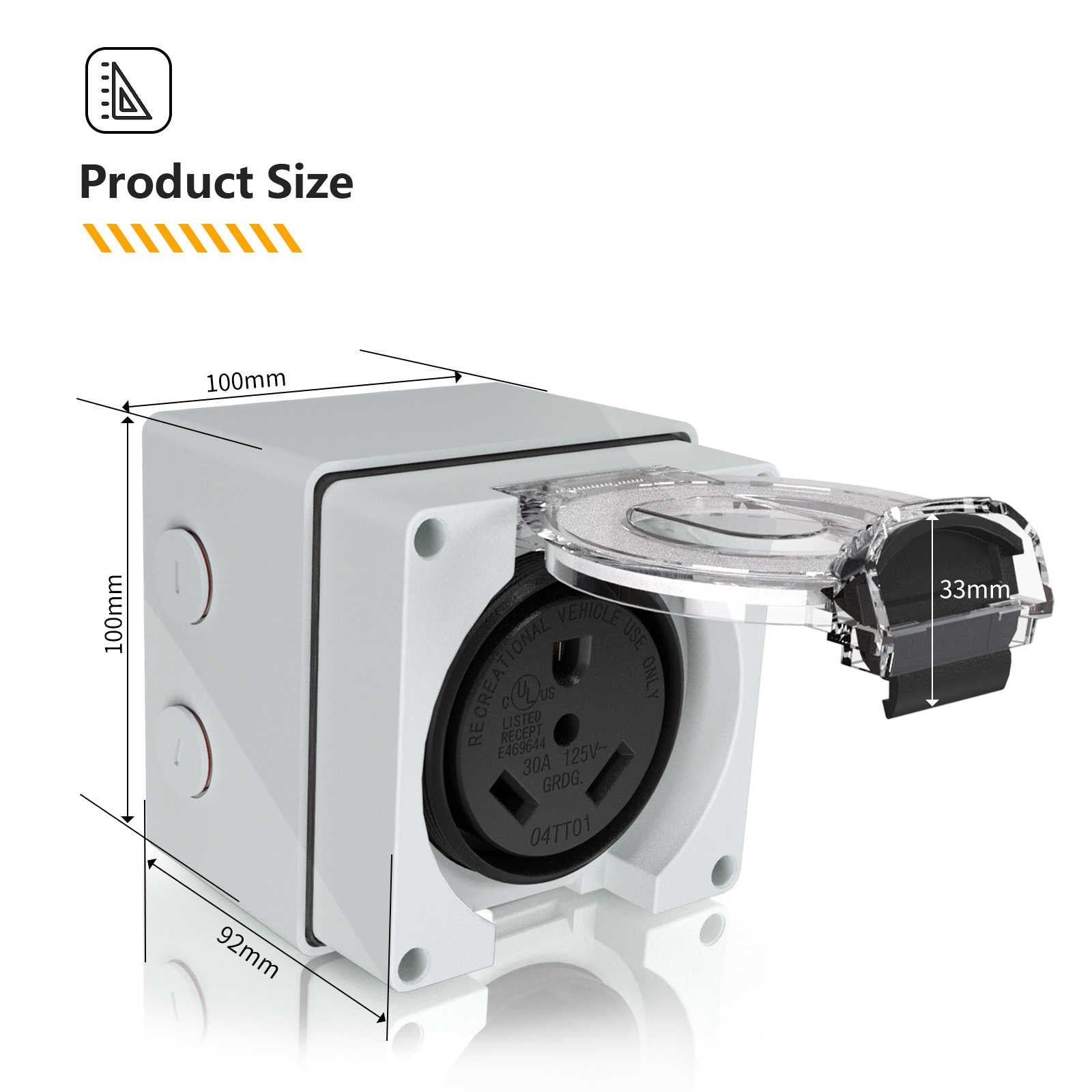 NEMA TT-30R 30Amp RV Power Outlet Box precise product size