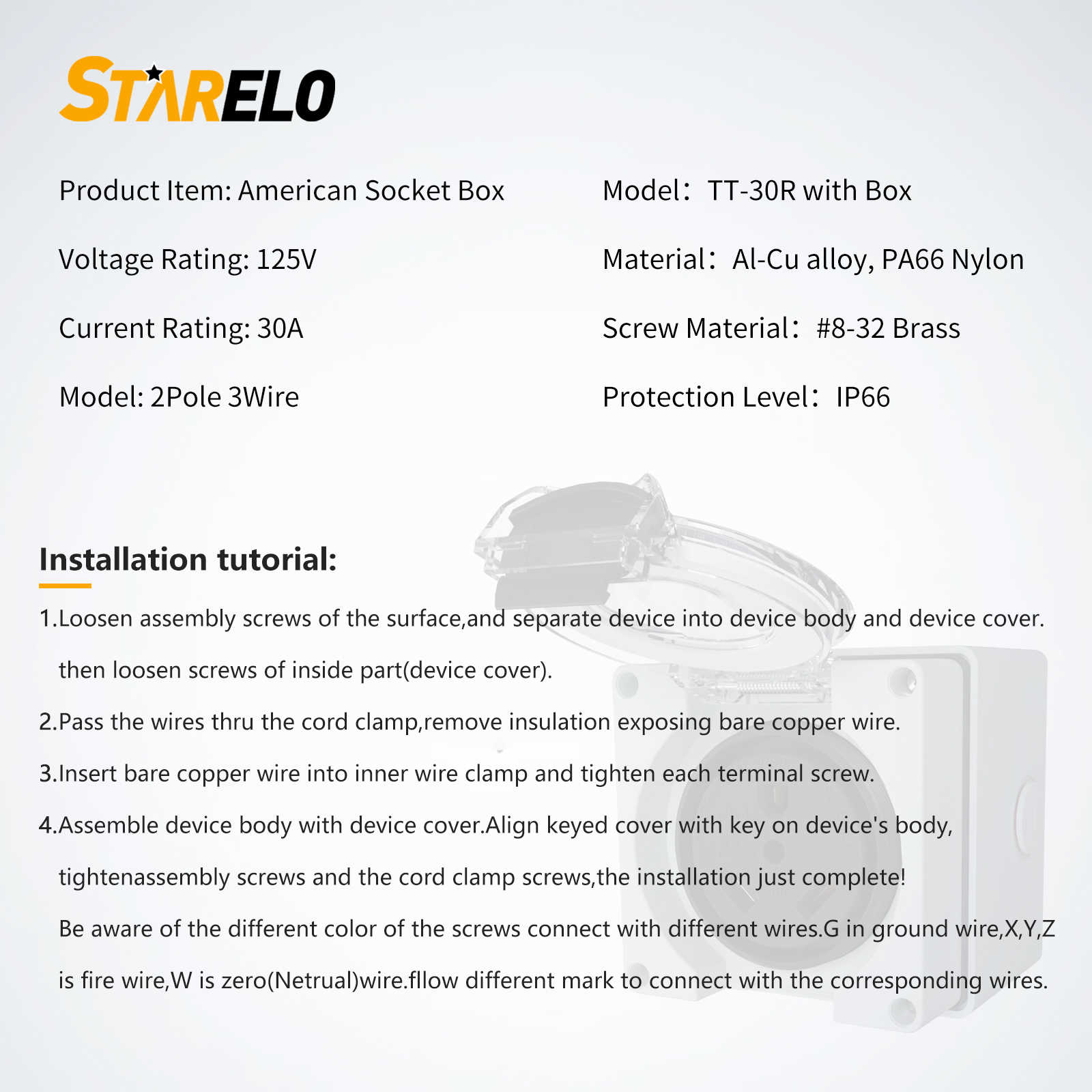 NEMA TT-30R 30Amp RV Power Outlet Box specification and installation tutorials