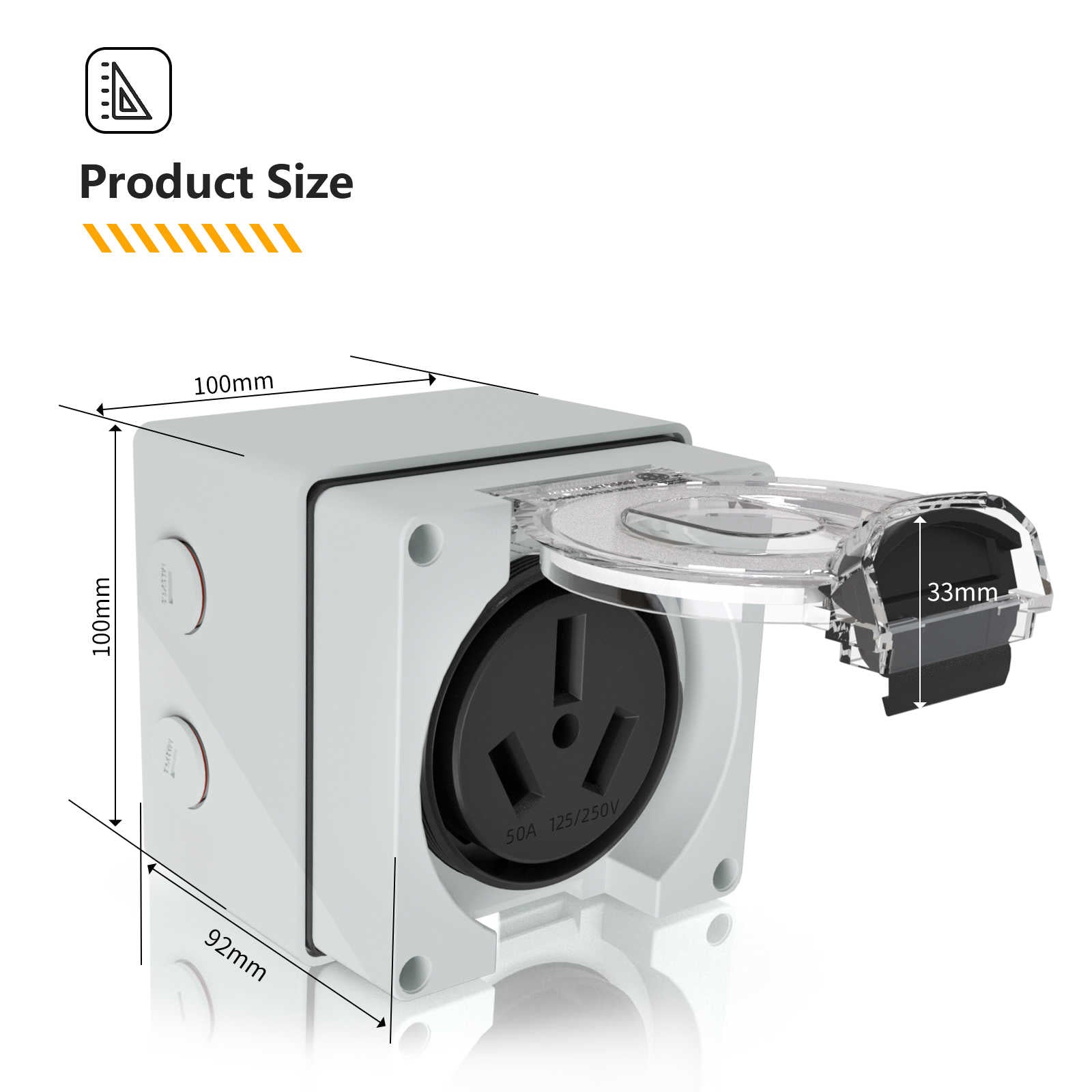 NEMA 10-50R 50Amp Power Outlet Box precise product size