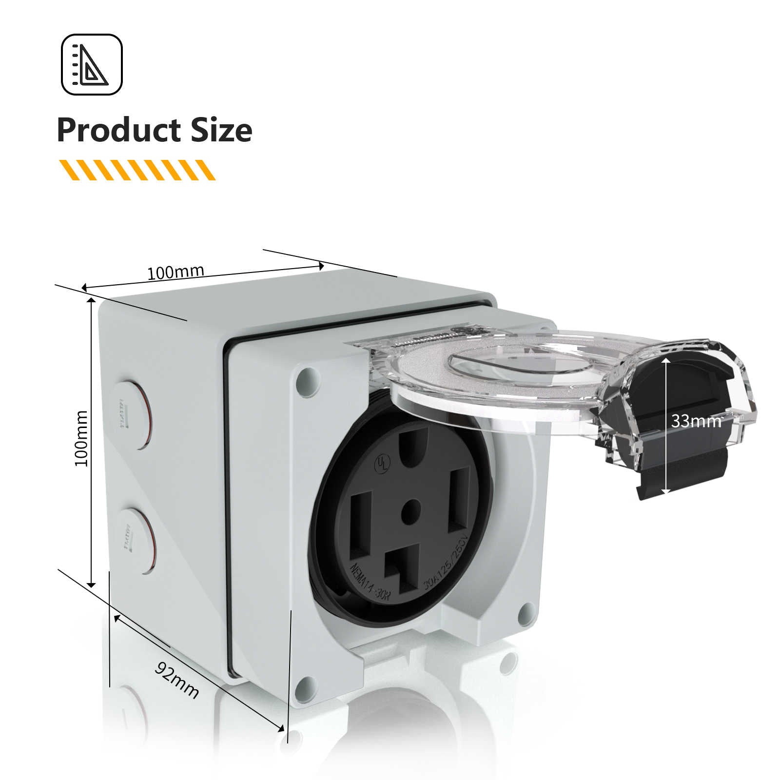 NEMA 14-30R 30Amp Power Outlet Box precise product size