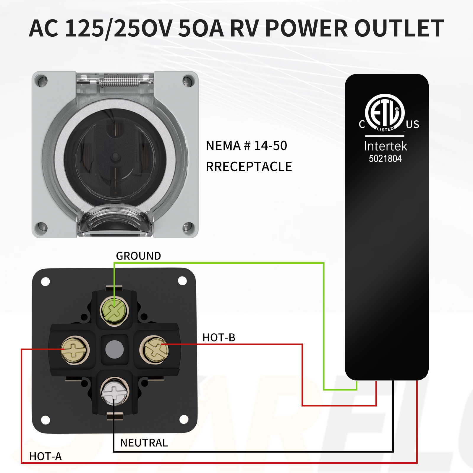 NEMA 14-50R 125 250v 50Amp RV Power Outlet Box wiring diagram
