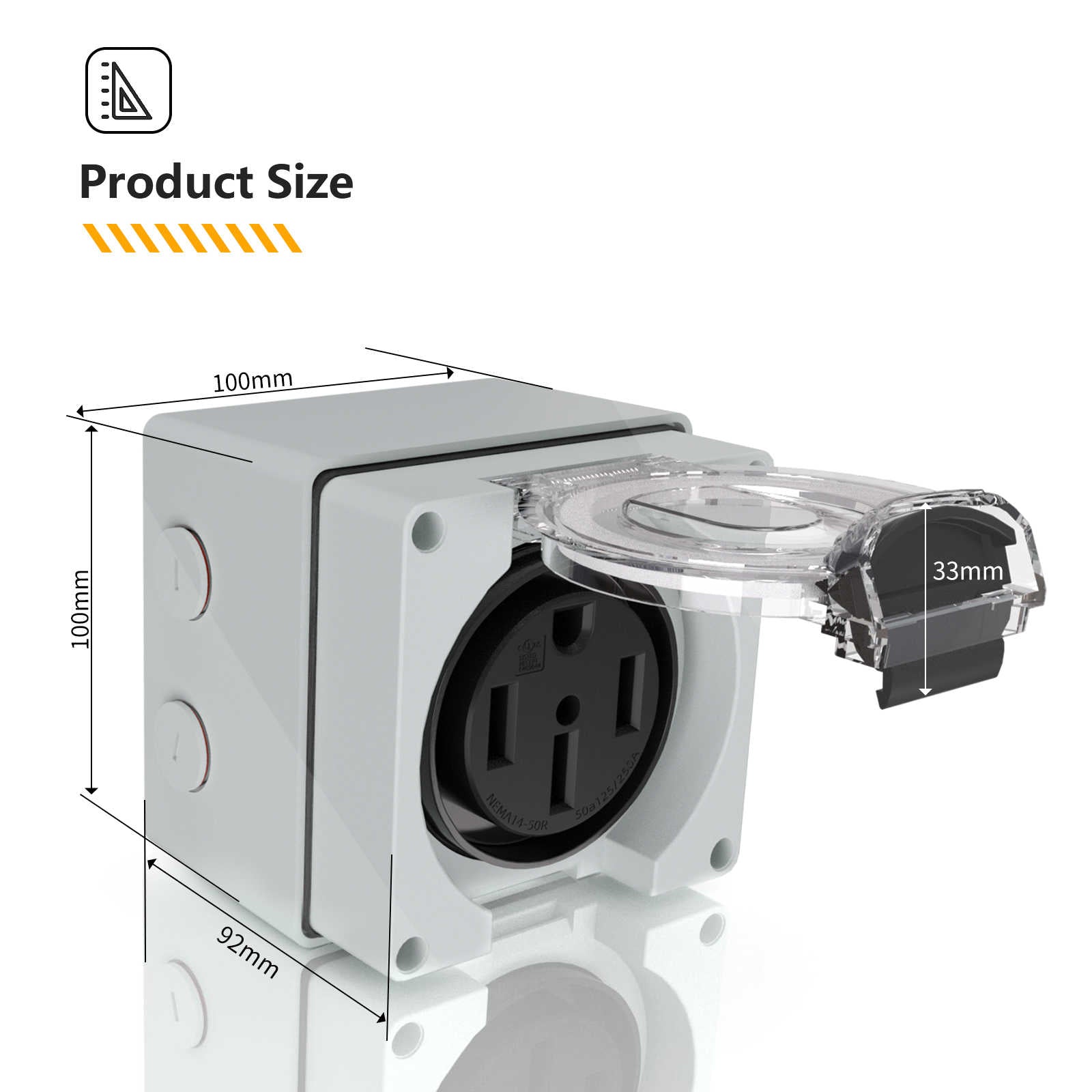 NEMA 14-50R 50Amp RV Power Outlet Box precise product size