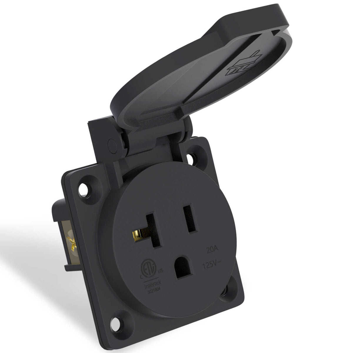 NEMA 5-20R 20Amp Receptacle for Generator Outlet with Cover 125 Volt 2 Pole 3 Wire,Weatherproof, Dustproof and Radiation Resistant Power Outlet for Outdoor Use, ETL Listed.