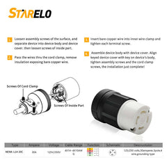 STARELO Locking Connector for Generator NEMA L14-30C Extension Cord End Female Connector 30A 125/250V 3 Pole 4 Wire Grounding Electrical Replacement Connector Industrial Grade ETL Listed.