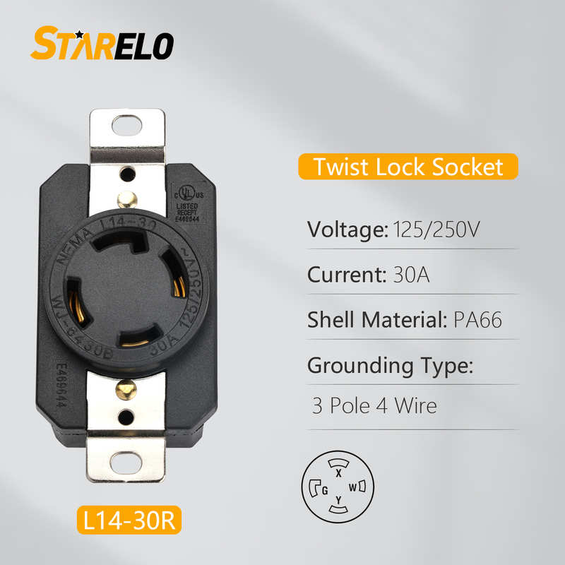 STARELO NEMA L14-30R Twist Lock Wall Outlet 30A 125/250V 3 Pole 4 Wire ...