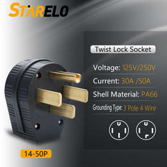 STARELO 14-30P & 14-50P Angle Plug, 30/50A 125/250V 3 Pole 4 Wire, Grounding, Straight Blade 4 Prong Male Plug, Heavy Duty Industrial Grade Power Plug,(14-30&50P)