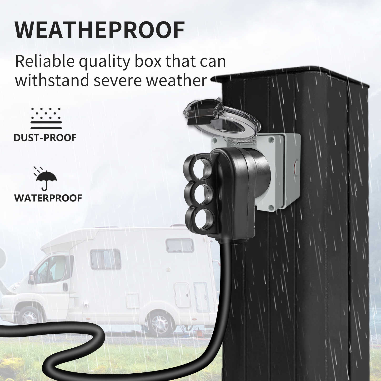 The 6-50R power outlet box has good waterproof performance