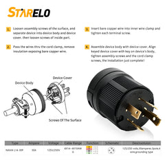 STARELO Locking Plug for Generator NEMA L14-30P Extension Cord End Male Plug 30A 125/250V 3 Pole 4 Wire Grounding Electrical Replacement Plug Industrial Grade UL Listed (NEMA L14-30P)