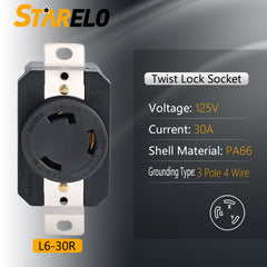 STARELO Locking Receptacle for Generator NEMA L6-30R Twist Lock Wall Outlet 30A 250V 2 Pole 3 Wire Grounding Electrical Receptacle Industrial Grade UL Listed (NEMA L6-30R)