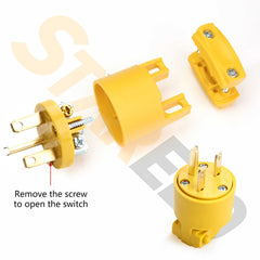 3PCS Electrical Replacement Plug Extension Cord End Yellow Shell 250V 15A 2Pole 3Wire 1