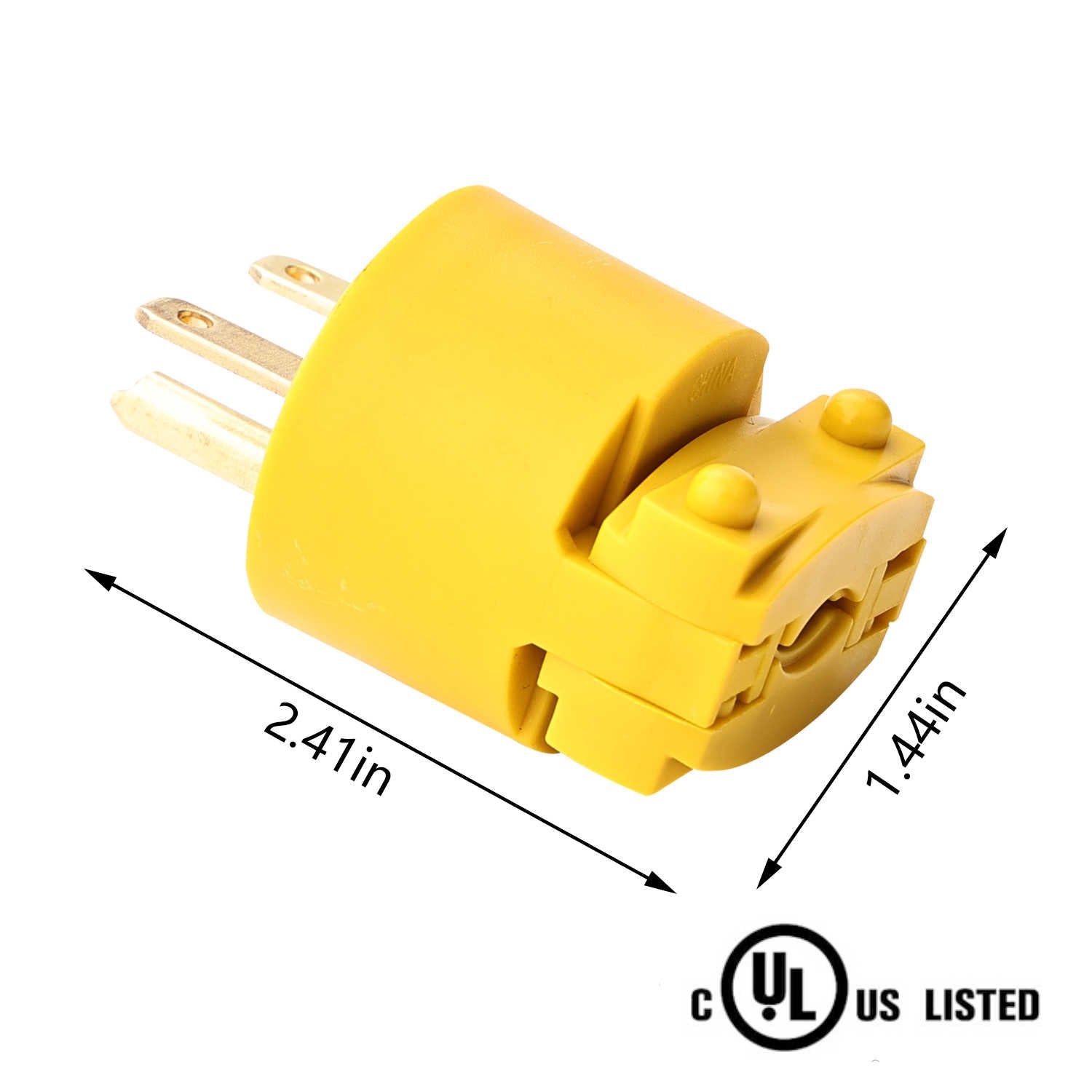3PCS Electrical Replacement Plug Extension Cord End Yellow Shell 250V 15A 2Pole 3Wire 2