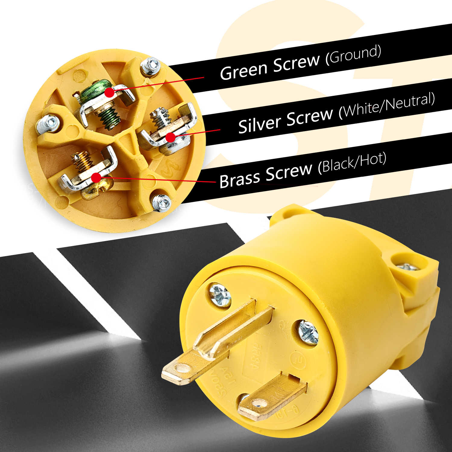 Electrical Replacement Plug Extension Cord End 250V 15A 2Pole 3Wire ...