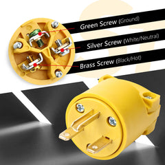 3PCS Electrical Replacement Plug Extension Cord End Yellow Shell 250V 15A 2Pole 3Wire 3