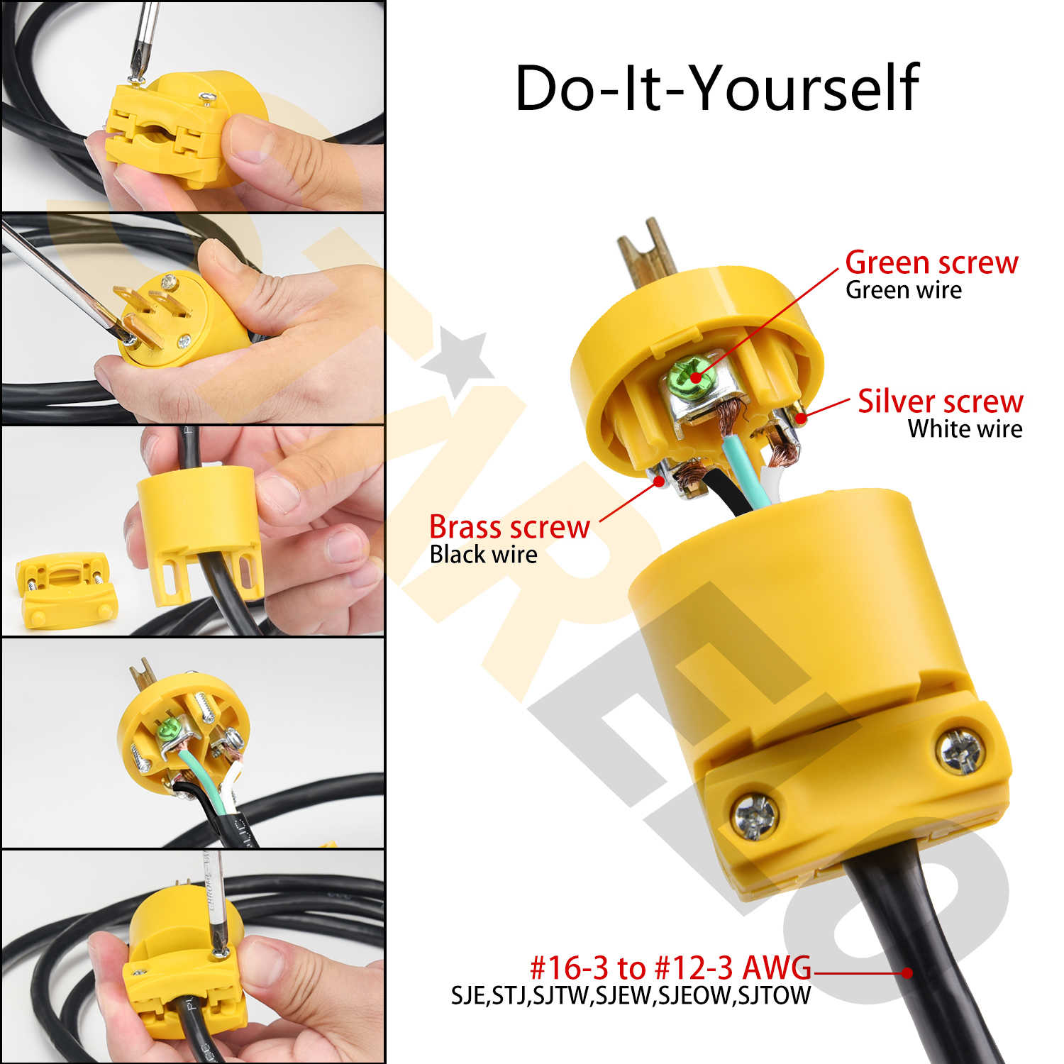 Electrical Replacement Plug Extension Cord End 250V 15A 2Pole 3Wire ...