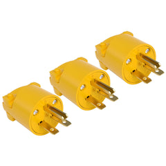 3PCS Electrical Replacement Plug Extension Cord End Yellow Shell 250V 15A 2Pole 3Wire