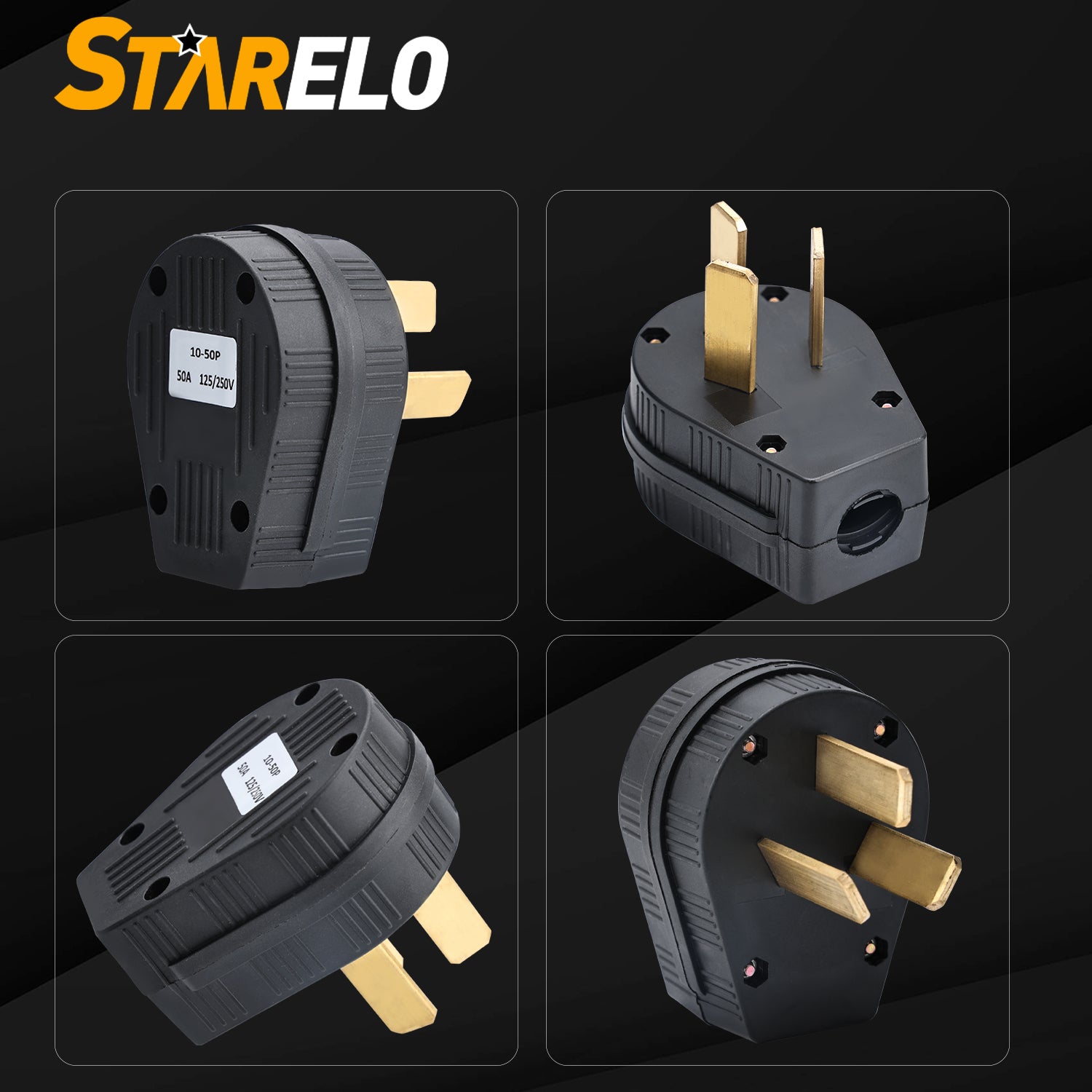 STARELO 10-30P & 10-50P Angle Plug, 30/50A 125/250V 3 Pole 3 Wire, No Grounding, Straight Blade 3 Prong Male Plug, Heavy Duty Industrial Grade Power Plug(10-30&50P)