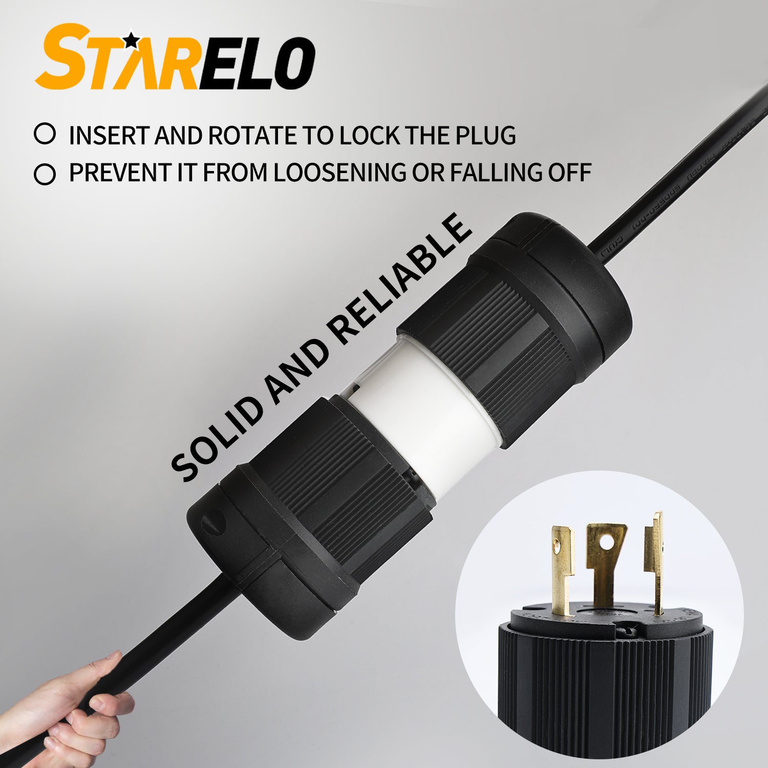 STARELO Locking Plug for Generator NEMA L6-30P Extension Cord End Male Plug 30A 250V 2 Pole 3 Wire Grounding Electrical Replacement Plug Industrial Grade UL Listed (NEMA L6-30P)