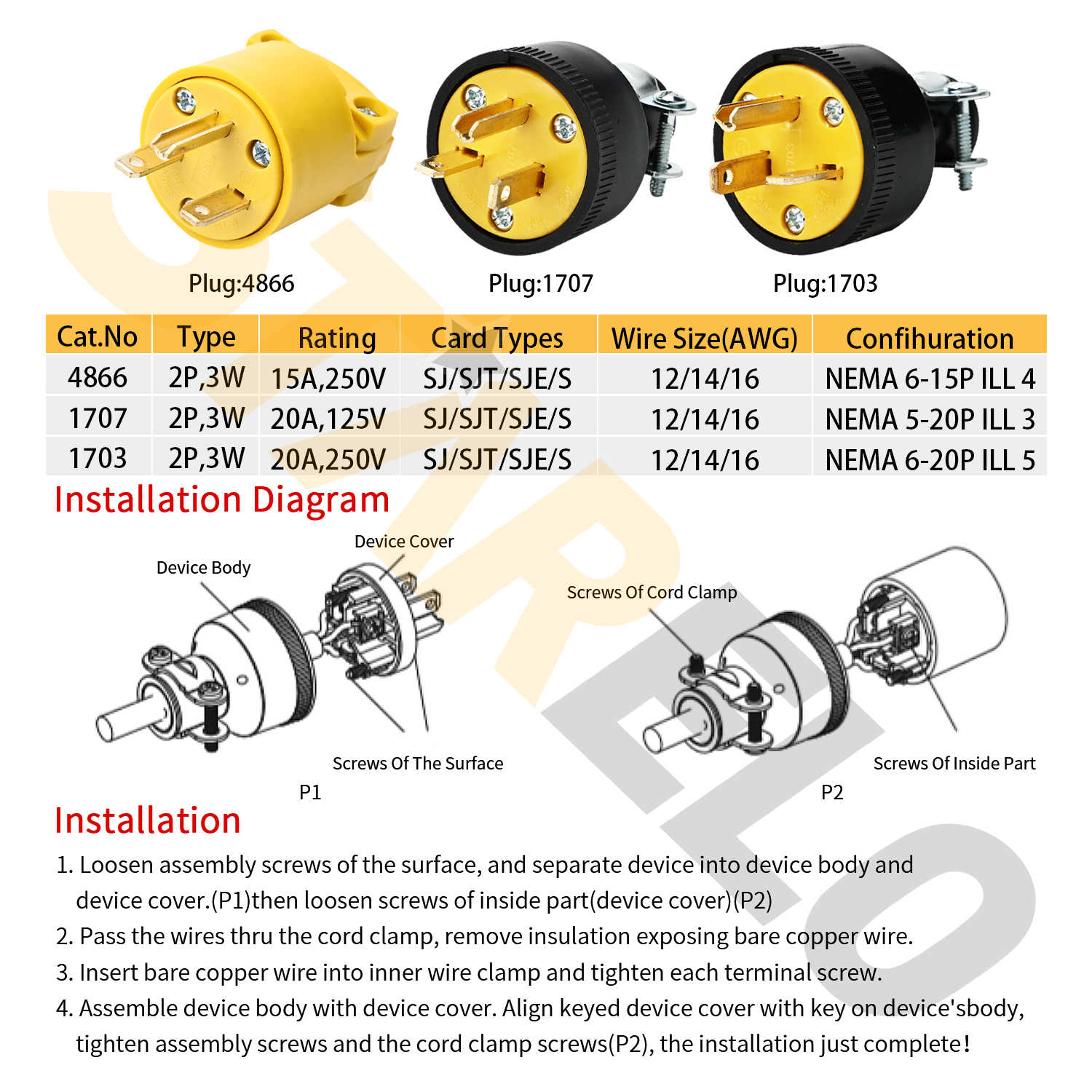 Electrical Replacement Plug Extension Cord End Parametric diagram
