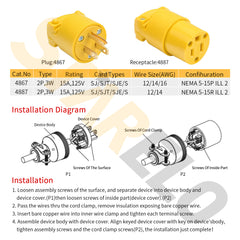 STARELO 10PCS Electrical Replacement Plug Extension Cord Ends Yellow Shell 125V 15A 2Pole 3Wire NEMA 5-15P 3-Prong Straight Blade Grounding Type UL Listed(Male).