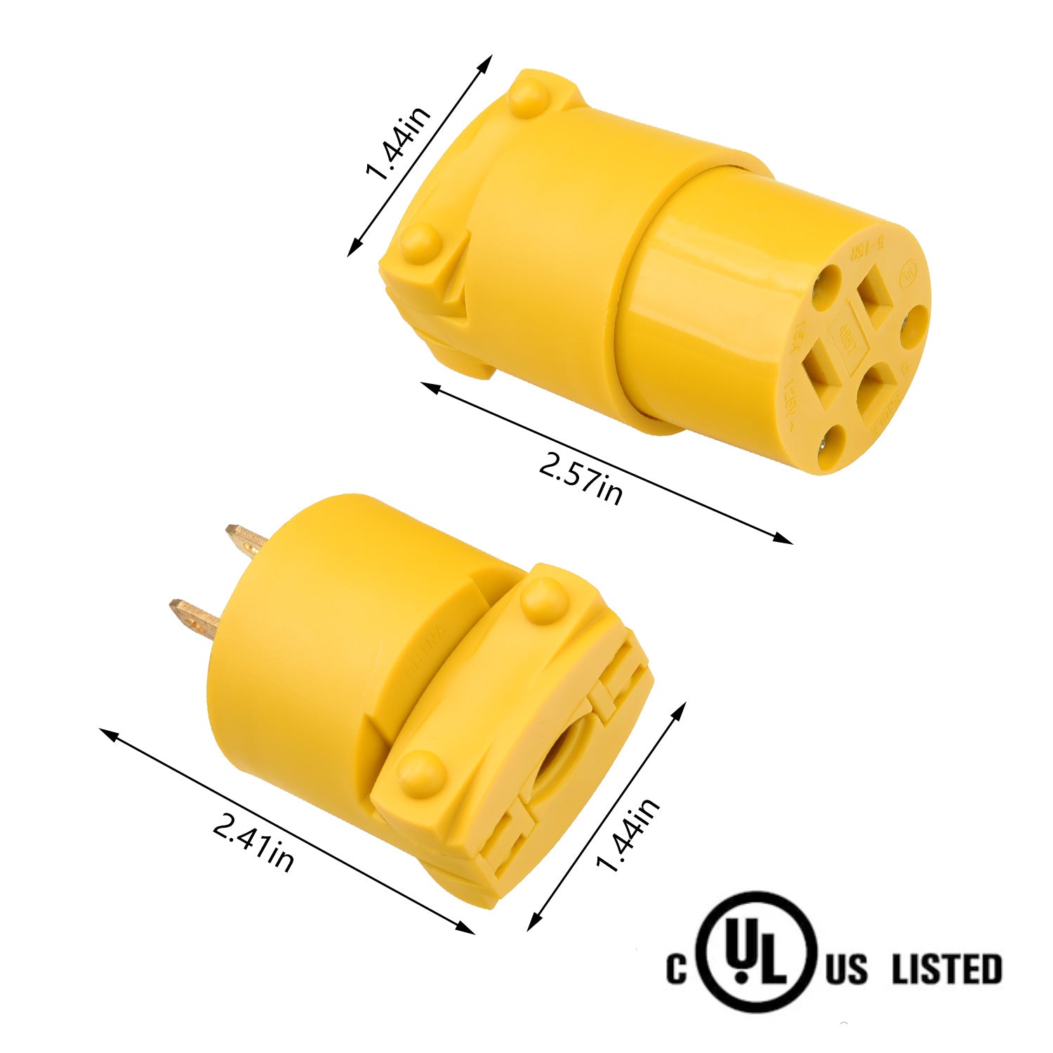 STARELO 10PCS Connector Extension Cord Ends Yellow Shell 125V 15A 2Pole 3Wire NEMA5-15R Industrial Grade 3-Prong Straight Blade Grounding Type,UL Listed(Female).